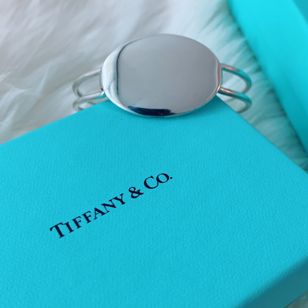 Tiffany & Co. Silver Round ID Cuff Bracelet with Tiffany Blue Box